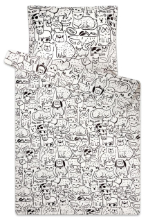 Povlečení mikroflanel KOČKA A PES - 70x90 + 140x200 cm