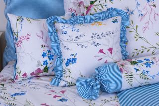 Dekorativní povlaky bavlna LOUKA/PROUŽEK modrý