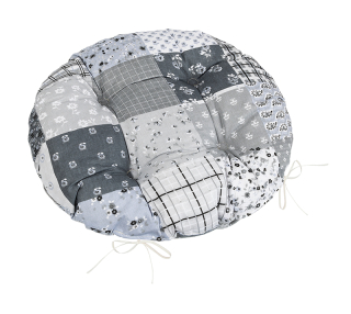 Sedák prošívaný Adéla kulatý 40cm - patchwork šedá