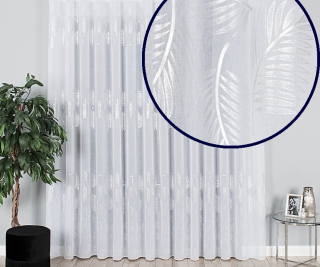 Etamin záclona metráž STŘÍBRNÉ PALMY - výška 300cm