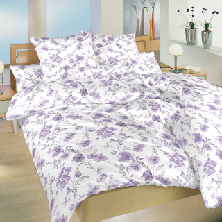 Povlečení krep KVÍTÍ FIALOVÉ na bílém - 140x200, 70x90