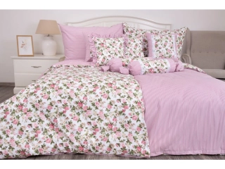 Bavlněné povlečení RŮŽE RUSTIKÁL/PRUH RŮŽOVÝ - 140/200 + 70/90