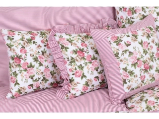 Krepový povlak Rustikální růže s růžovým proužkem