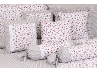 Povlaky bavlna KYTIČKA BORDÓ / šedý proužek