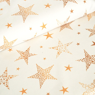 Vánoční dekorační látka SOFT 25269-101 HVĚZDY ZLATÉ