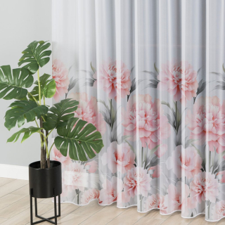 Voálová záclona s olůvkem metráž PIVOŇKY - výška 298 cm