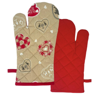 Vánoční kuchyňská chňapka - Srdce béžová