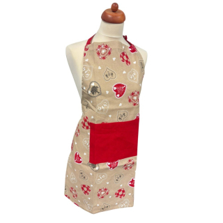 Vánoční kuchyňská zástěra - Srdce béžová