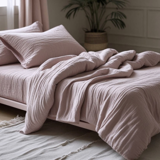 Mušelínové povlečení ŠEDO/FIALOVÉ - 140/200 + 70/90