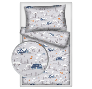 Povlečení hladká bavlna LUX DOMEČEK S LIŠKOU - 140/200 + 70/90 cm