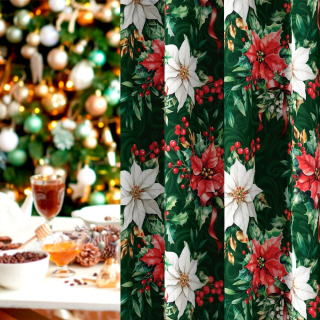 Dekorační látka Vánoční růže zelená