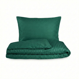 Ložní saténové povlečení s proužkem TMAVĚ ZELENÉ