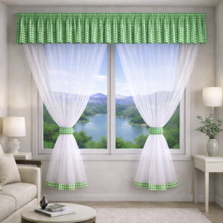 Záclonový voálový set s kanýrem Kanafas zelený 0,5cm