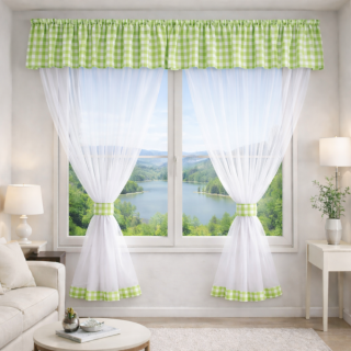 Záclonový voálový set s kanýrem Kanafas jerně zelený 1cm
