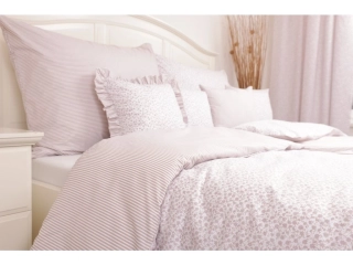 Bavlněné povlečení KYTIČKA pudrová / béžový proužek