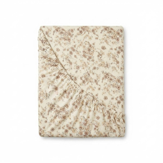 Bavlněné napínací prostěradlo KVÍTÍ BÉŽOVÉ