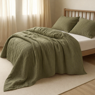 Mušelínové povlečení OLIVOVÉ - 140x200, 70x90 cm