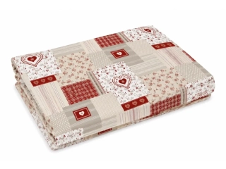Flanelové prostěradlo plachta bez gumy 140x250 cm - Červený patchwork se srdíčky