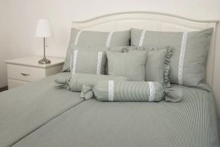 Bavlněné povlečení OLIVOVÝ PROUŽEK S KRAJKOU - 140/200 +70/90