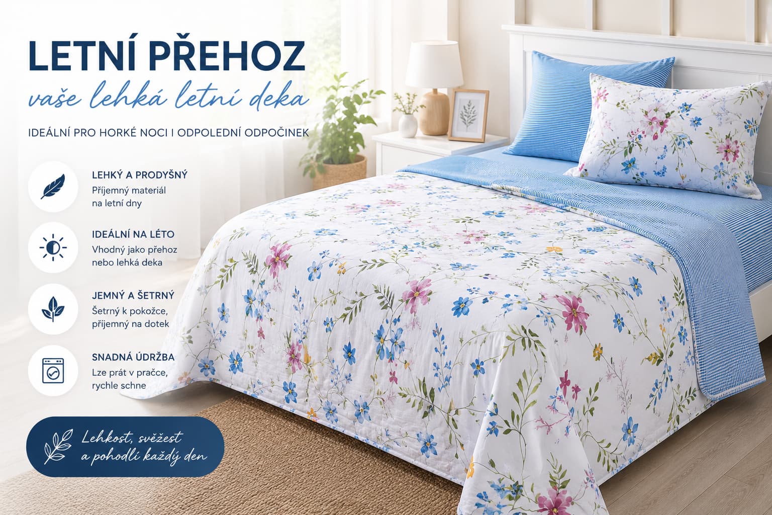 letní přikrývka nebo přehoz přes postel