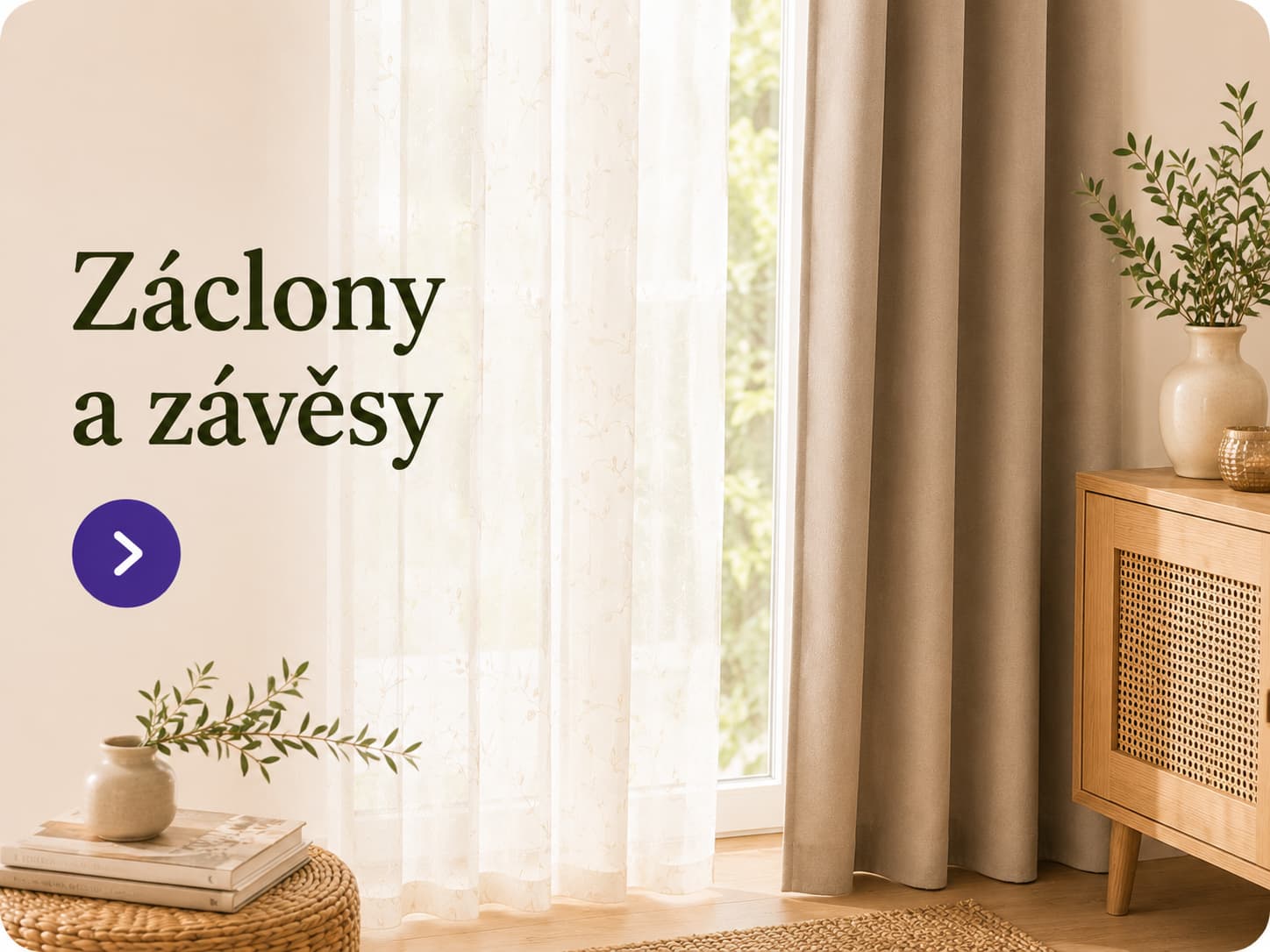 Záclony, závěsy dekorační i zatemňovací